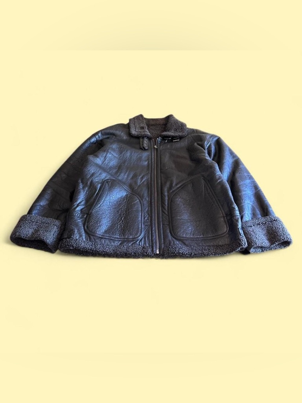 Vintage Black Leather B-3 Aviator Flight Bomber Jacket Sherpa Men’s L Wilsons